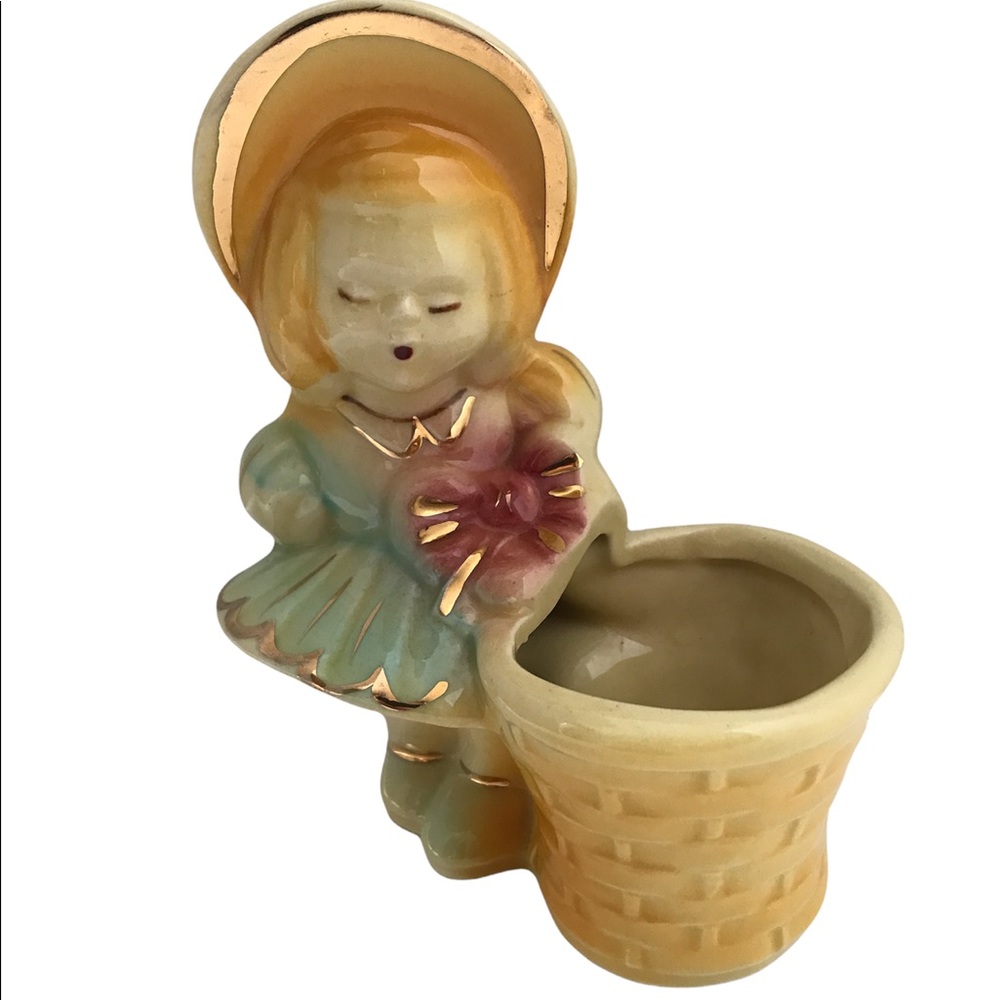 Shawnee Pottery Glazed Ceramic Vintage Planter Girl With Basket